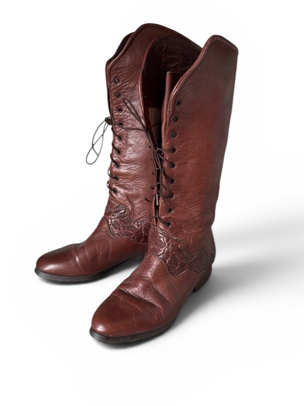 Santana Canada Vintage Brown Leather Tall Lace-Up Boots Women’s